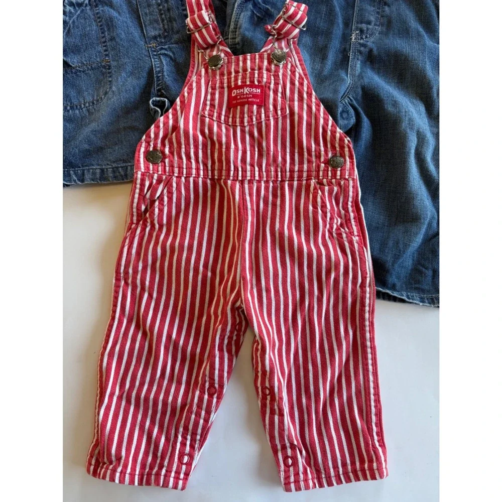 OshKosh B'gosh Toddler Overalls Bundle 18M Denim & Red Striped 3 PC Shortall